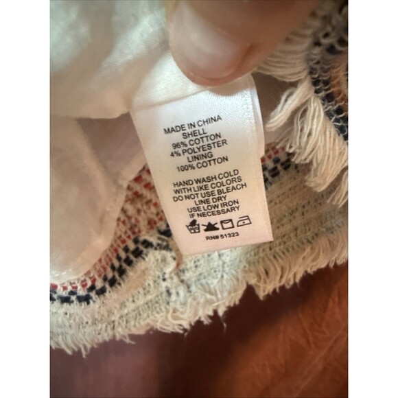 1. State Tweed Boxy Crop Sleeveless Top Fringe XS Antique White Multi Boho - Picture 7 of 8